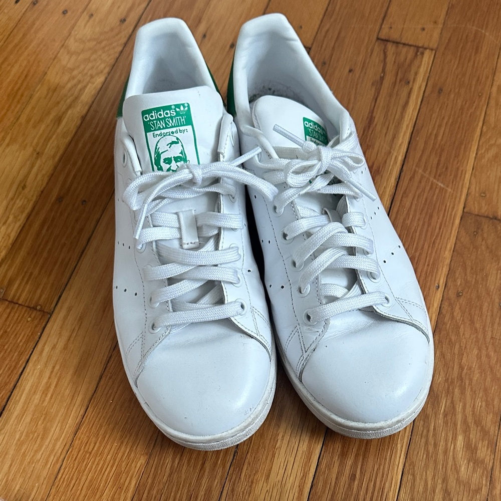 Adidas White and Green Stan Smith Sneakers